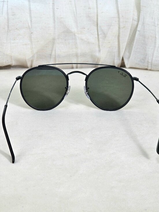 Ray-Ban Round Double Bridge Sunglasses RB3647N Black Frame Green Lenses w/ Case - Picture 4 of 9
